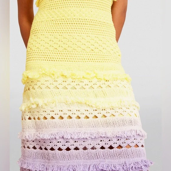 Maje Crochet Yellow Purple Dress — No Tags & Seam Rip - Picture 3 of 13